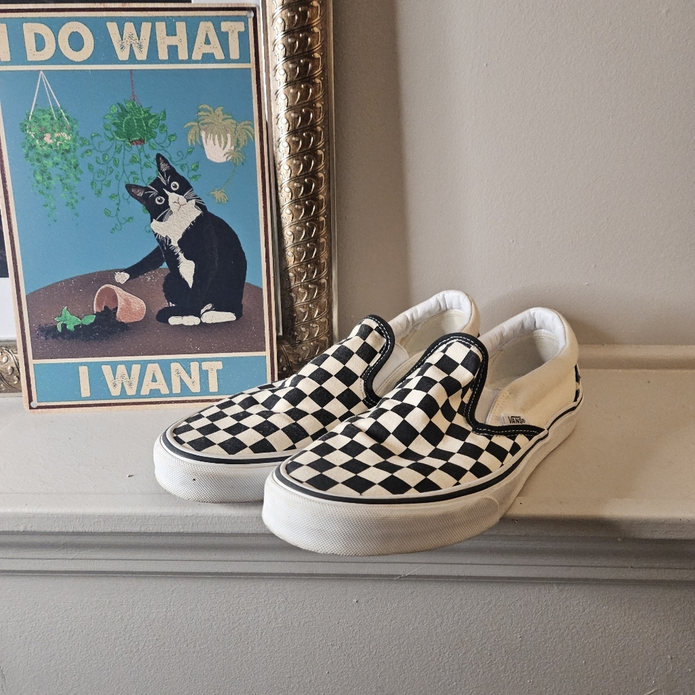 Vans Black and White Checkerboard Slip-Ons Mens Size 9 Womens 10.5